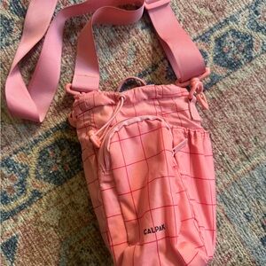 Calpak Pink Checkered Crossbody Water Bottle Holder Bag
